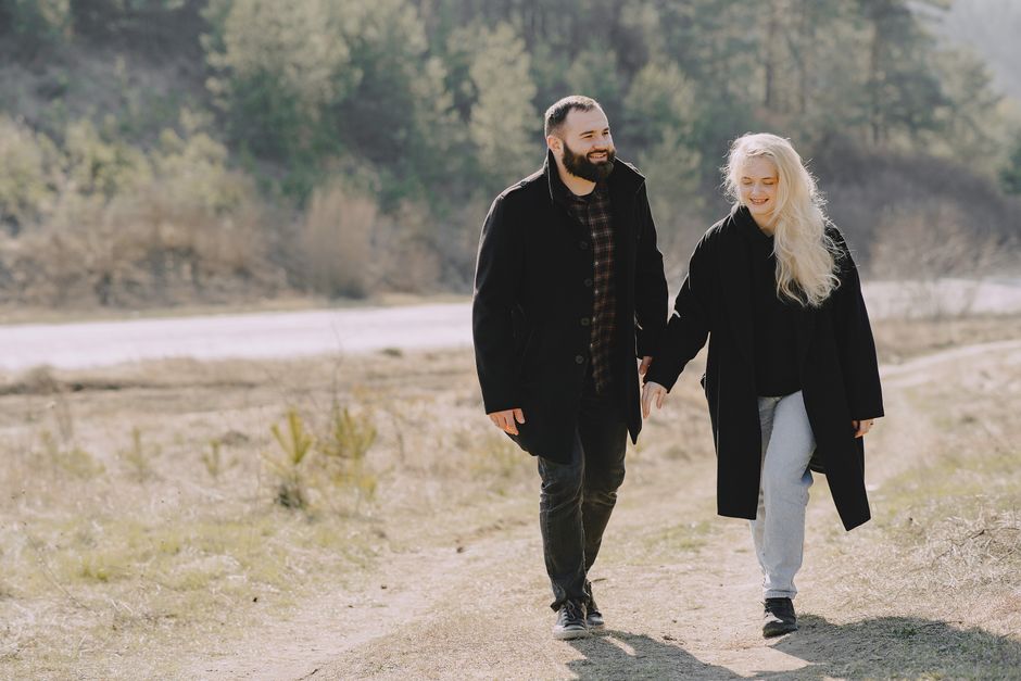 Couple taking a heart-healthy walk outdoors